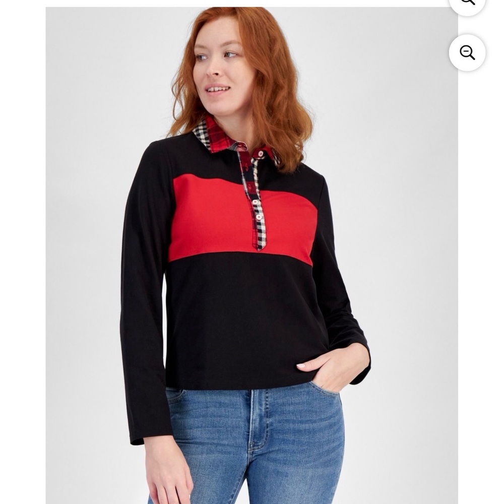 Nautica jeans Black and Red Plaid Collar Shirt